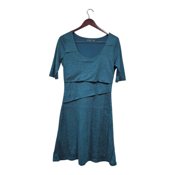 Prana Abilene Midi Dress Sz M Tiered Front Half Sleeves Wool Blend Turquoise - Picture 1 of 15
